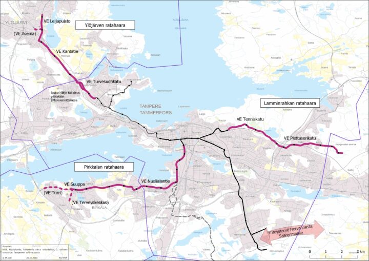 Kuva 1.3.1. Tampereen raitiotien laajentuminen, Tampereen seudullinen yleissuunnitelma